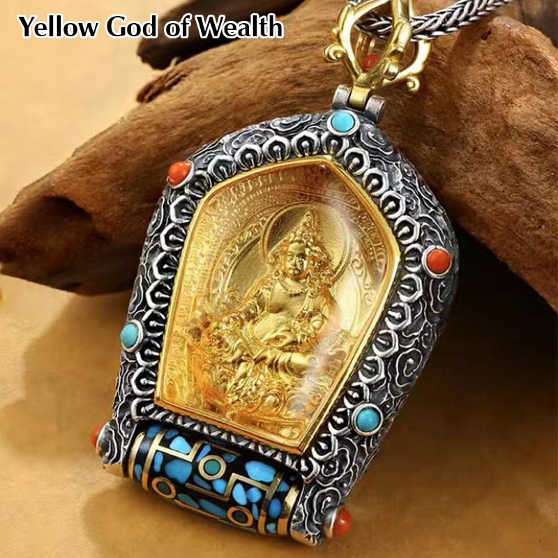 Karma Stone Tibet Chinese Zodiac Natal Buddha Thangka Prosperity Rotatable Dzi Bead Necklace Pendant