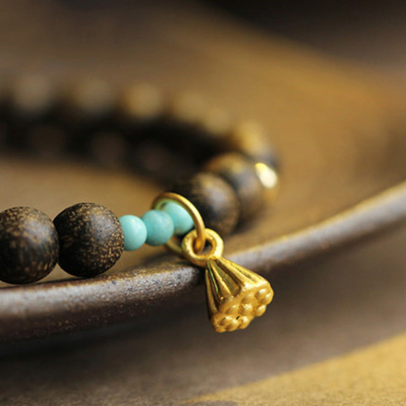 Karma Stone Agarwood Lotus Strength Wooden Bead Bracelet