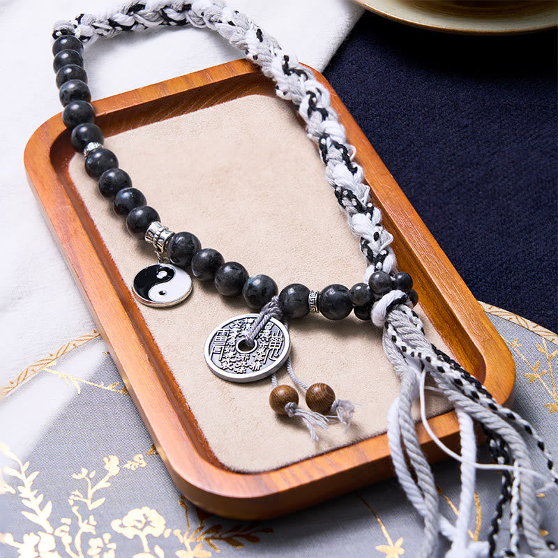 Karma Stone Black Glitter Stone Cat's Eye Yin Yang Mountain Ghost God of Wealth Energy Double Rope Protection Bracelets