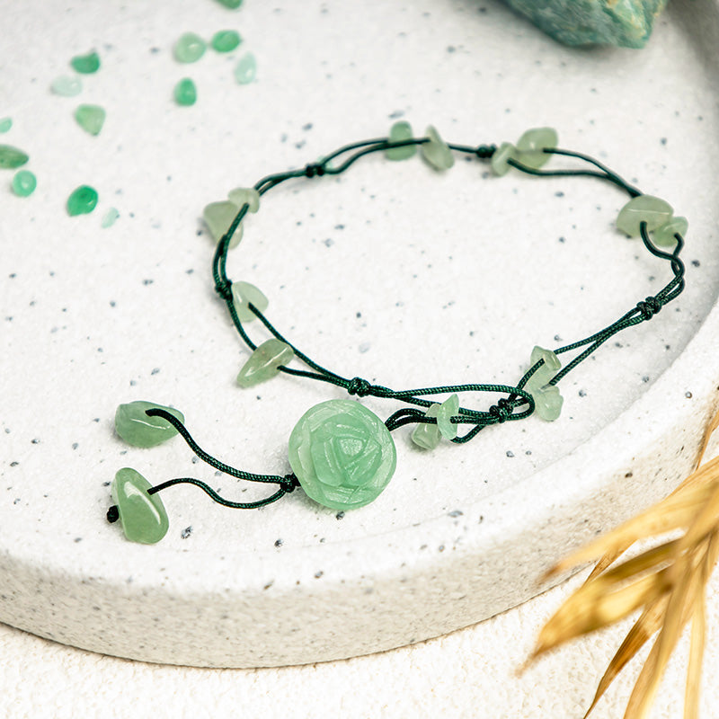 Karma Stone Amethyst Pink Crystal Green Aventurine Rose Inner Peace Healing Anklet
