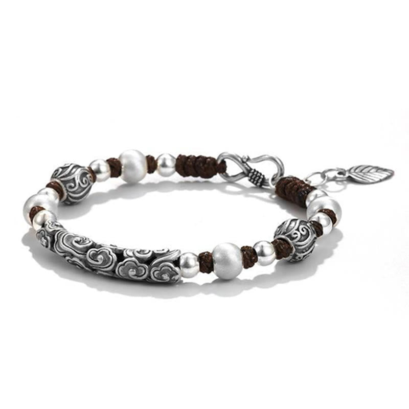 Karma Stone Tibet Handmade Copper 999 Sterling Silver Auspicious Cloud Wealth String Bracelet