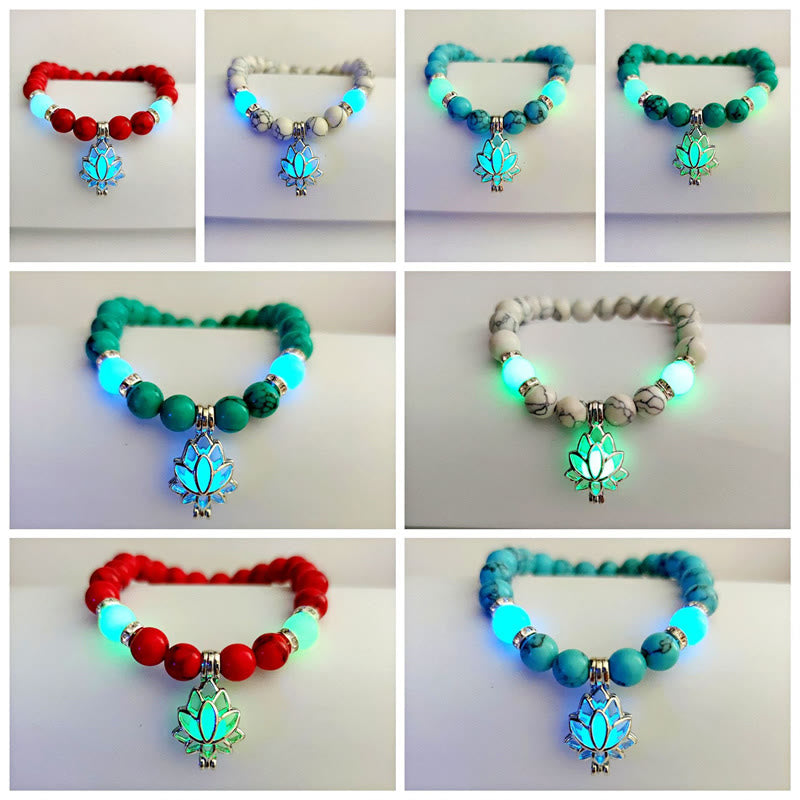 Karma Stone Tibetan Turquoise Glowstone Luminous Bead Lotus Protection Bracelet