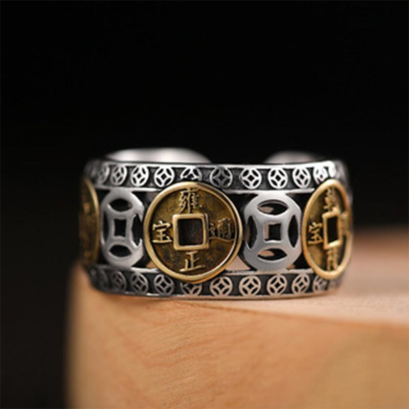 Karma Stone Five-Emperor Coins Balance Adjustable Ring