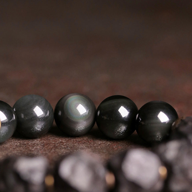 Karma Stone Black Obsidian Ebony Wood Copper Strength Couple Bracelet