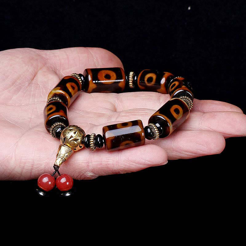 Karma Stone Tibetan Nine-Eye Dzi Bead Fortune Charm Bracelet