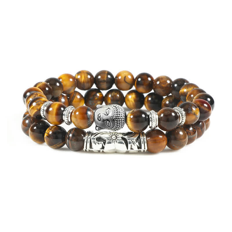 Karma Stone 2Pcs Natural Crystal Agate Buddha Protection Bracelet