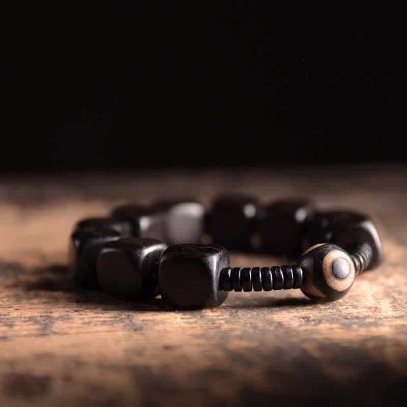 Karma Stone Tibetan Ebony Wood Dzi Bead Strength Bracelet