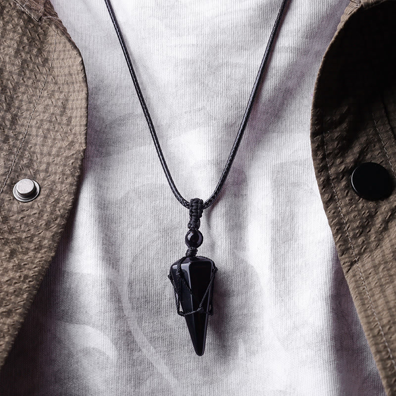 Karma Stone Natural Stone Pointed Pendant Necklace