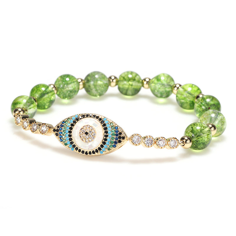 Karma Stone Natural Peridot Evil Eye Abundance Bracelet