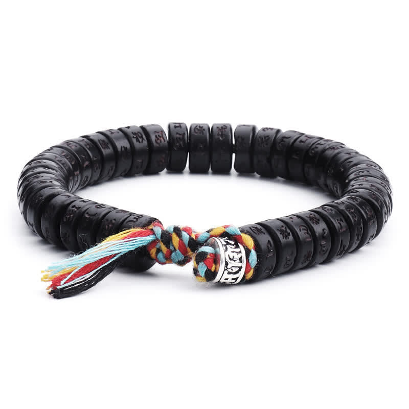 Karma Stone Tibetan Coconut Shell Beads Engraved Om Mani Padme Hum Mantra Happiness Bracelet