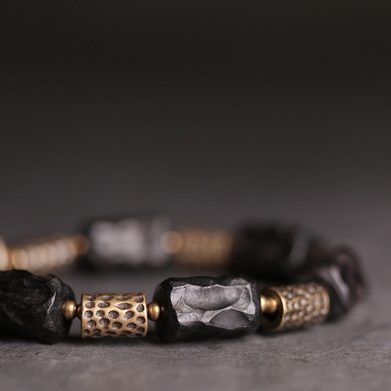 Karma Stone Tibetan Ebony Wood Copper Calm Peace Bracelet