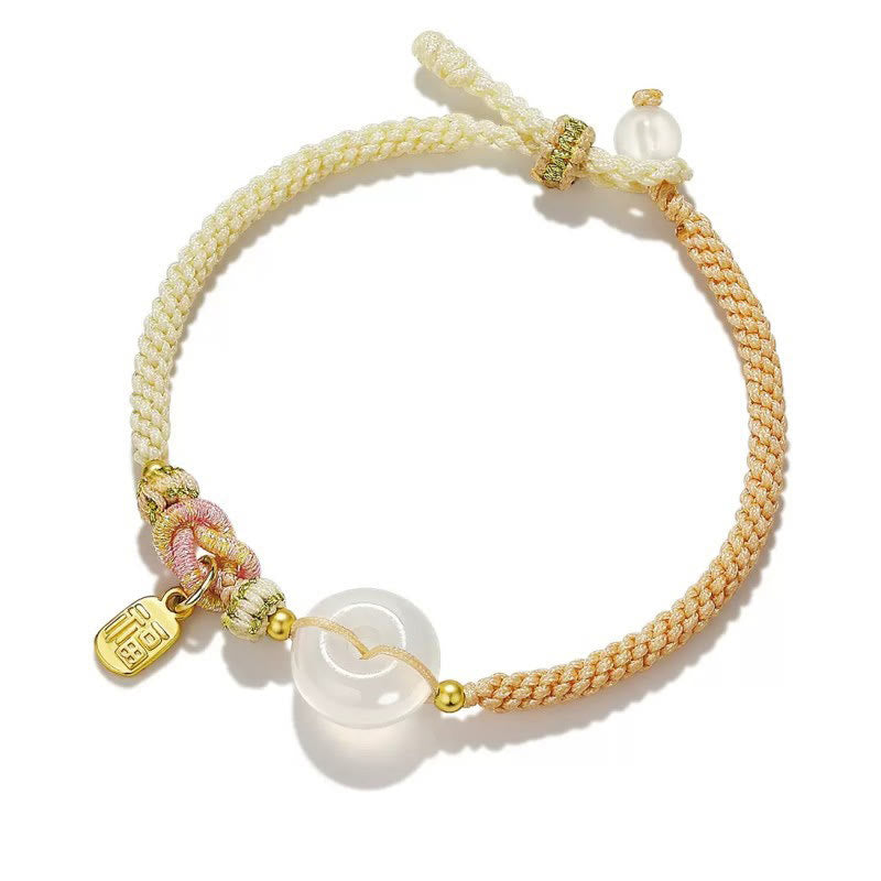 Karma Stone Handmade White Agate Peace Buckle Luck Happiness Protection Weave String Bracelet