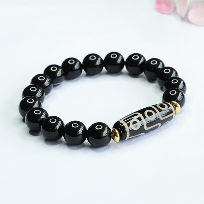 Karma Stone Tibetan Nine-Eye Dzi Bead Black Onyx Power Bracelet