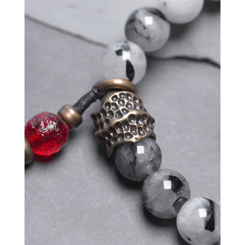 Karma Stone Black Rutilated Quartz Ebony Wood White Crystal Success Couple Bracelet