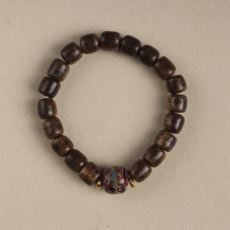 Karma Stone Agarwood Copper Coin Auspicious Cloud Calm Bracelet