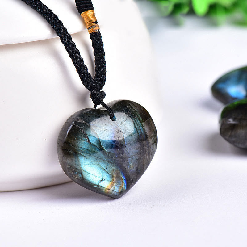 Karma Stone Labradorite Love Heart Support Necklace Pendant