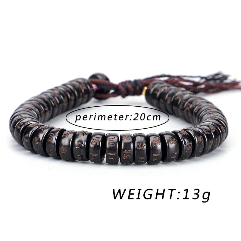 Karna Stone Tibetan Coconut Shell Beads Engraved Om Mani Padme Hum Mantra Positive String Bracelet