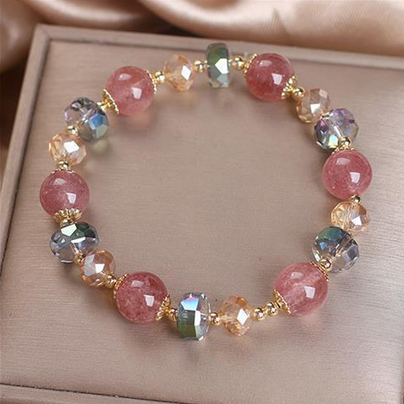 Karma Stone Natural Strawberry Quartz Colorful Crystal Positive Bracelet