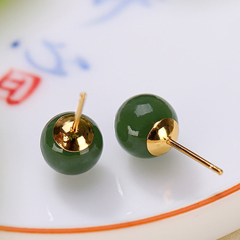 Karma Stone 925 Sterling Silver Round Cyan Jade Healing Calm Stud Earrings