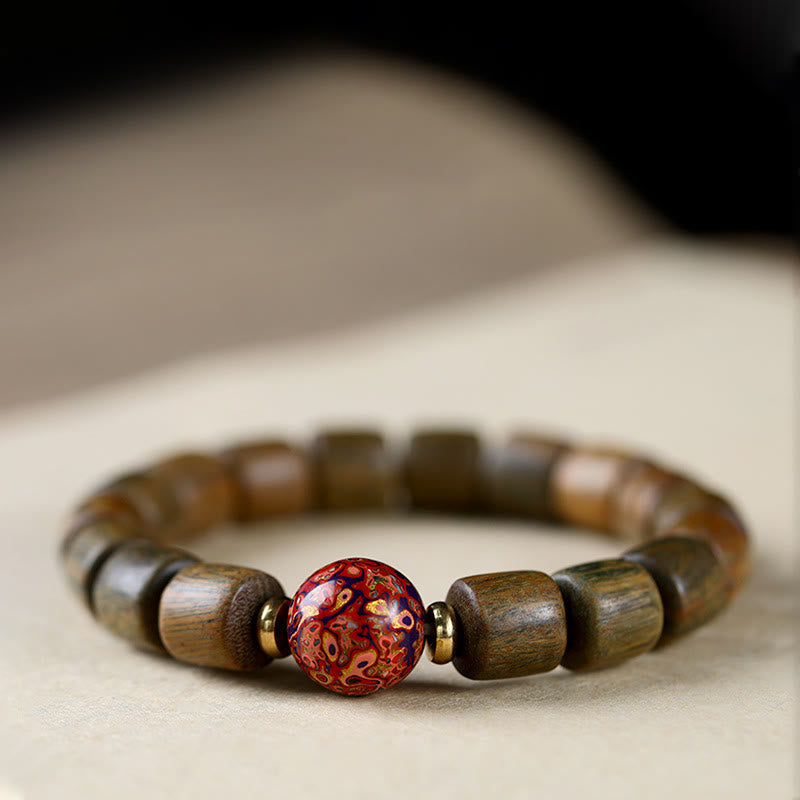 Karma Stone Natural Green Sandalwood Small Leaf Red Sandalwood Lacquer Bead Peace Bracelet