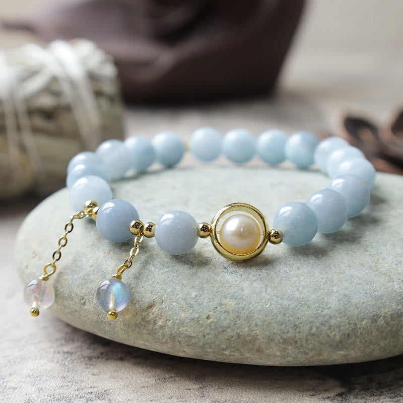 Karma Stone Aquamarine Pearl Healing Moonstone Beads Charm Bracelet