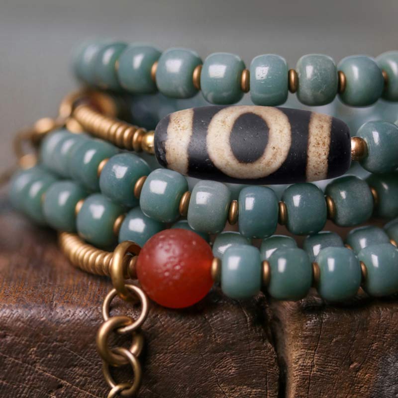 Karma Stone 108 Mala Beads Bodhi Seed Dzi Bead Wisdom Bracelet