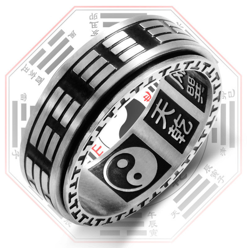 Karma Stone Bagua Yin Yang Titanium Steel Balance Rotatable Ring