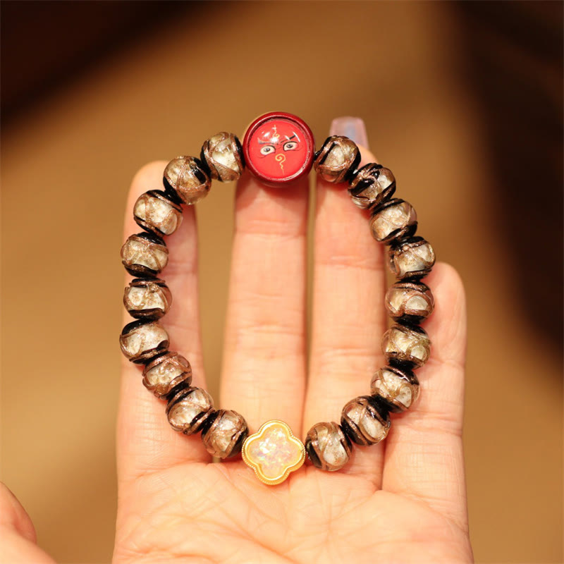 Karma Stone Tibetan Gold Swallowing Beast Family Five God Of Wealth Thangka Fortune Bead Bracelet