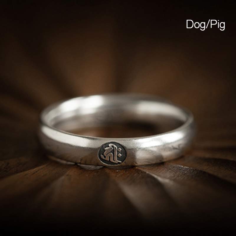 Karma Stone 925 Sterling Silver Chinese Zodiac Natal Buddha Blessing Couple Ring