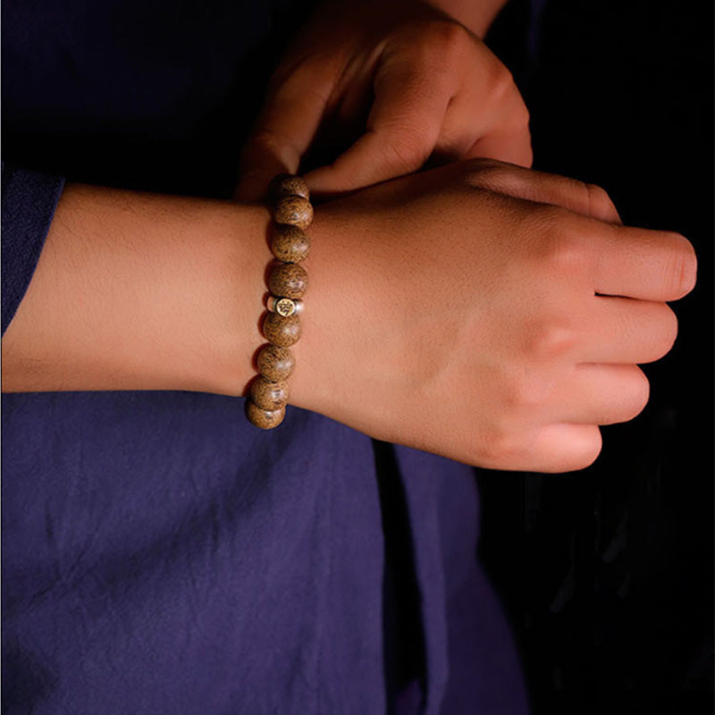 Karma Stone Chinese Zodiac Natal Buddha Natural Agarwood Silver Peace Calm Bracelet