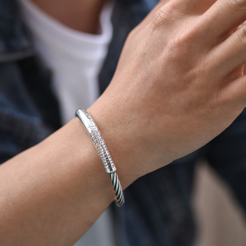 Karma Stone Tibetan Om Mani Padme Hum Heart Sutra Purity Cuff Bracelet