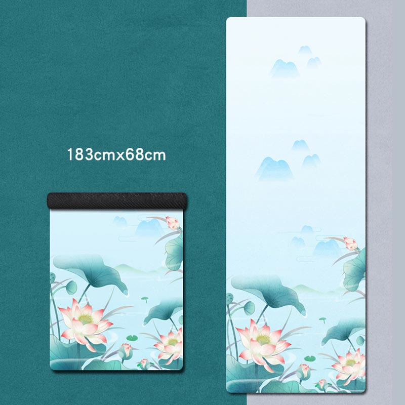 Karma Stone Tibetan Mandala Elephant Lotus Koi Fish Mindful Natural Rubber Yoga Mat Decoration