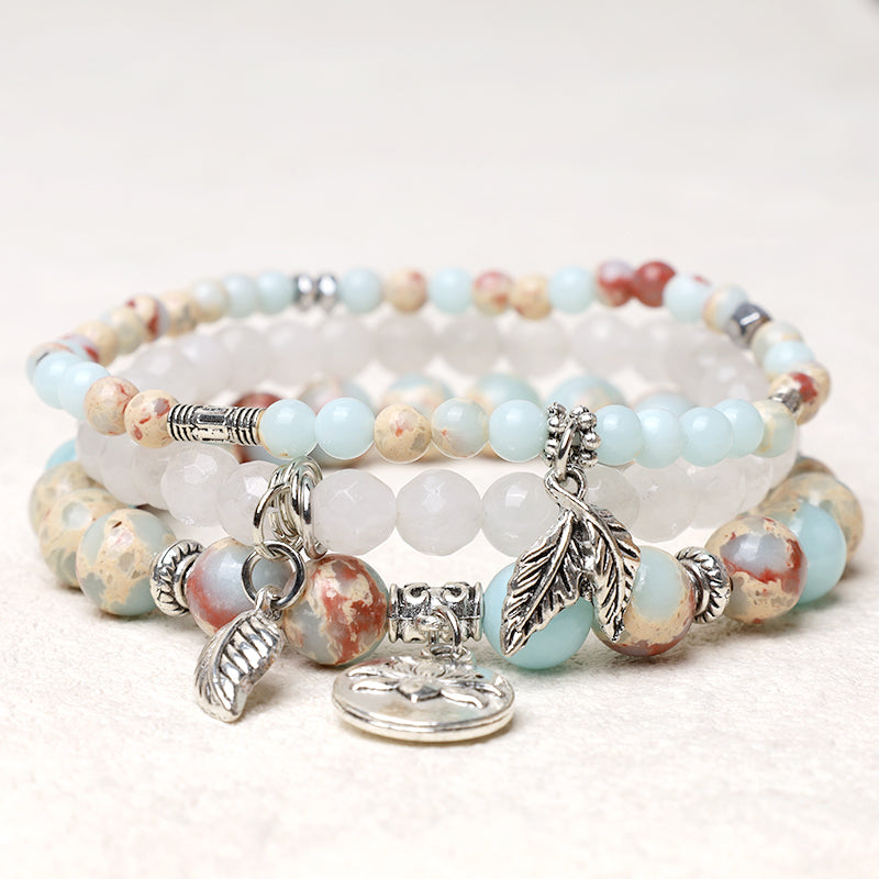 Karma Stone 3PCS Natural Quartz Crystal Beaded Healing Energy Lotus Bracelet