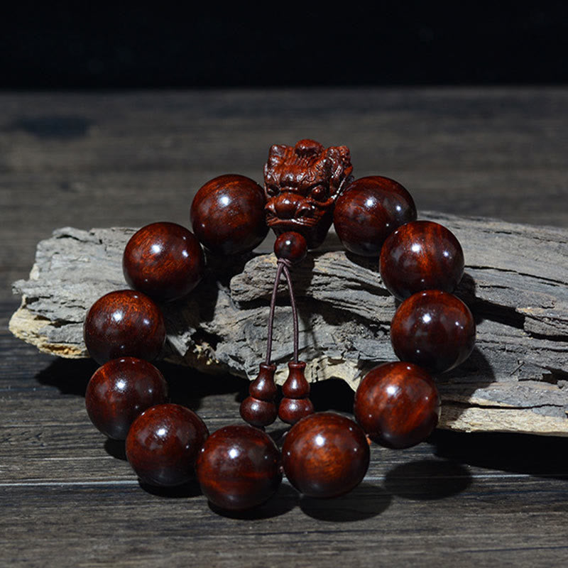 Karma Stone Rosewood Green Sandalwood Small Leaf Red Sandalwood Agarwood Dragon Carved Protection Bracelet
