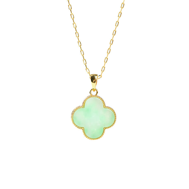 Karma Stone Four Leaf Clover Jade Pattern Luck Necklace Pendant