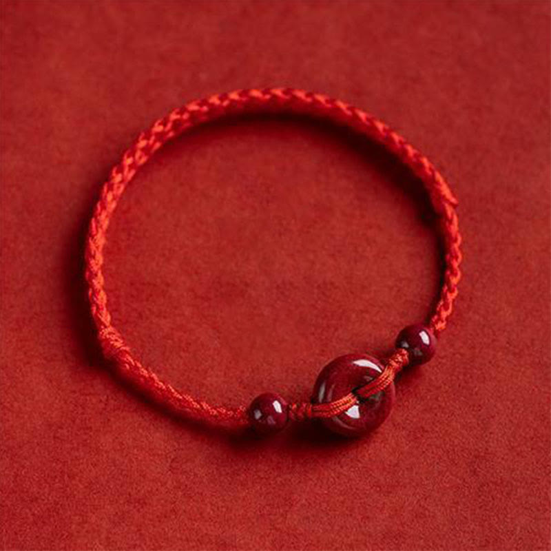 Karma Stone Handmade Cinnabar Peace Buckle Safe and Healthy Charm Blessing String Bracelet Anklet