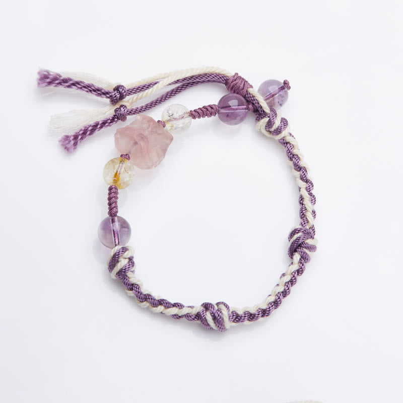 Karma Stone Natural Fluorite Amethyst Silver Sheen Obsidian Tiger's Eye Protection Rope Bracelet