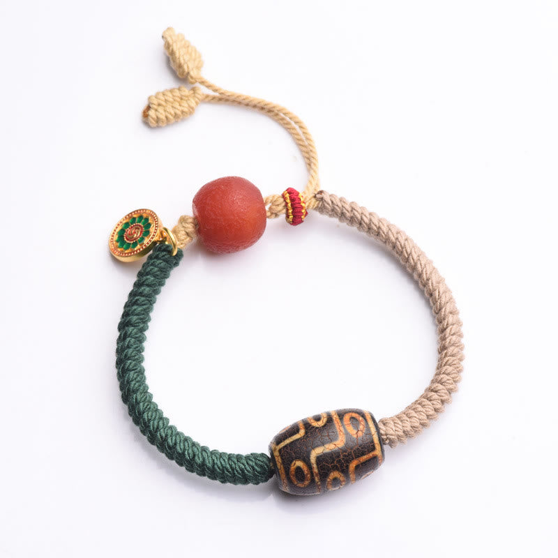 Karma Stone Handmade Tibetan Nine-Eye Dzi Bead Wealth Rope Bracelet