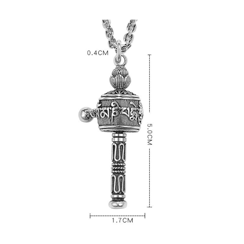 Karma Stone Tibetan Om Mani Padme Hum Prayer Wheel Lotus Wisdom Rotatable Necklace Pendant