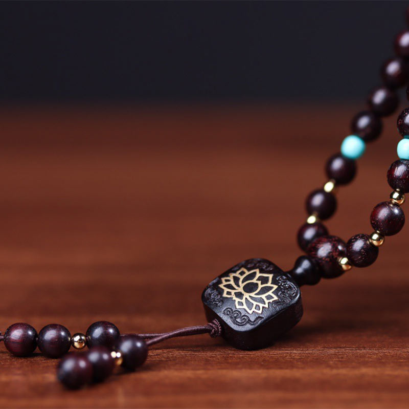 Karma Stone 108 Mala Beads Tibetan Small Leaf Red Sandalwood Lotus Balance Bracelet