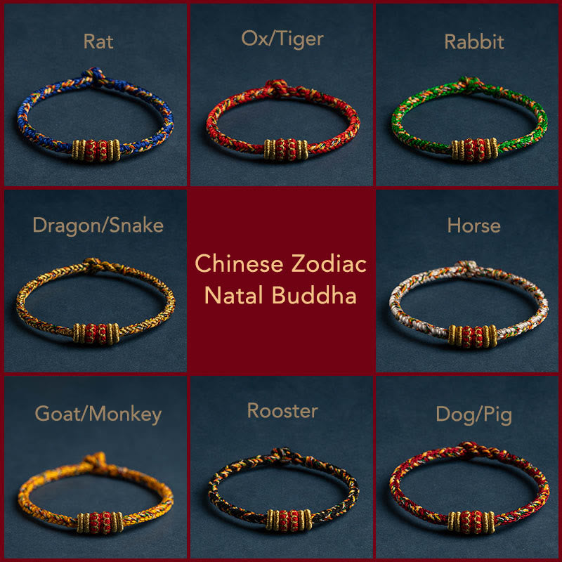 Karma Stone Tibet Handmade Chinese Zodiac Natal Buddha Luck Strength Braided String Bracelet