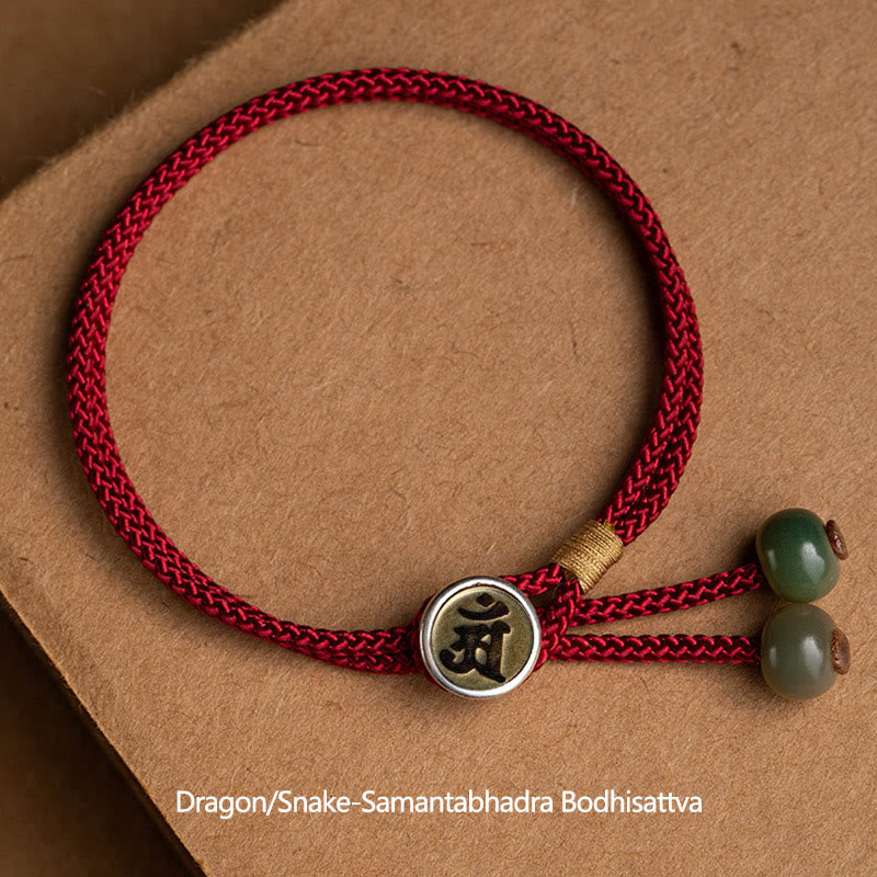 Karma Stone 925 Sterling Silver Handmade Chinese Zodiac Natal Buddha Cyan Bodhi Seed Protection Braided Red String Bracelet
