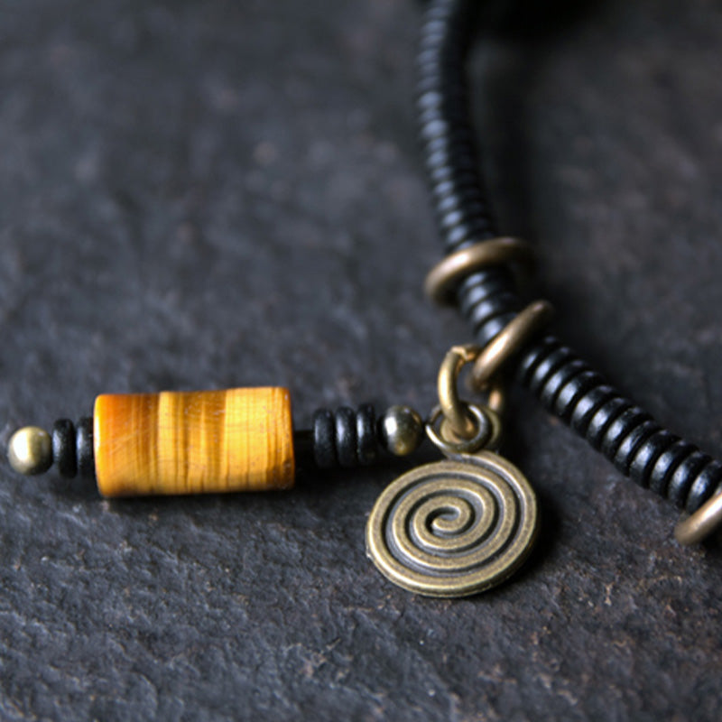 Karma Stone Ebony Wood Dzi Bead Copper Peace Couple Bracelet Necklace Pendant