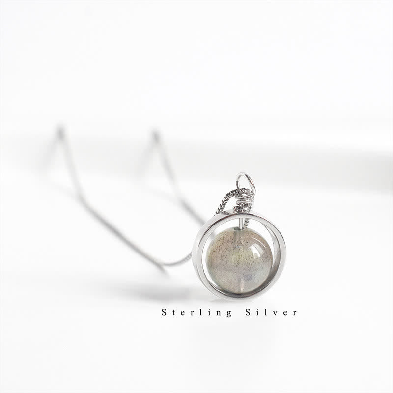 Karma Stone 925 Sterling Silver Moonstone Love Planet Rotatable Pattern Necklace Pendant