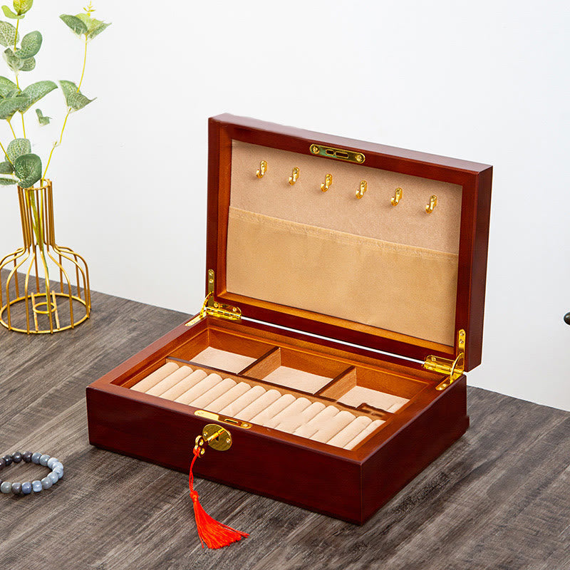 Karma Stone Vintage Wooden Jewelry Box Two-Layer Solid Wood Jewelry Storage Box