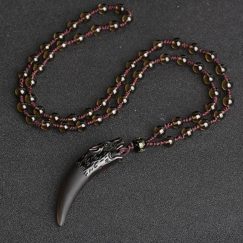 Karma Stone Natural Ice Obsidian Wolf Tooth Pattern Courage Necklace Pendant