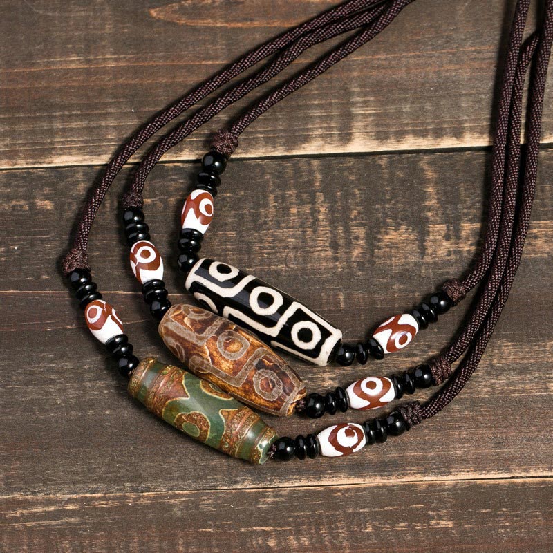Karma Stone Tibetan Nine-Eye Dzi Bead Protection String Necklace