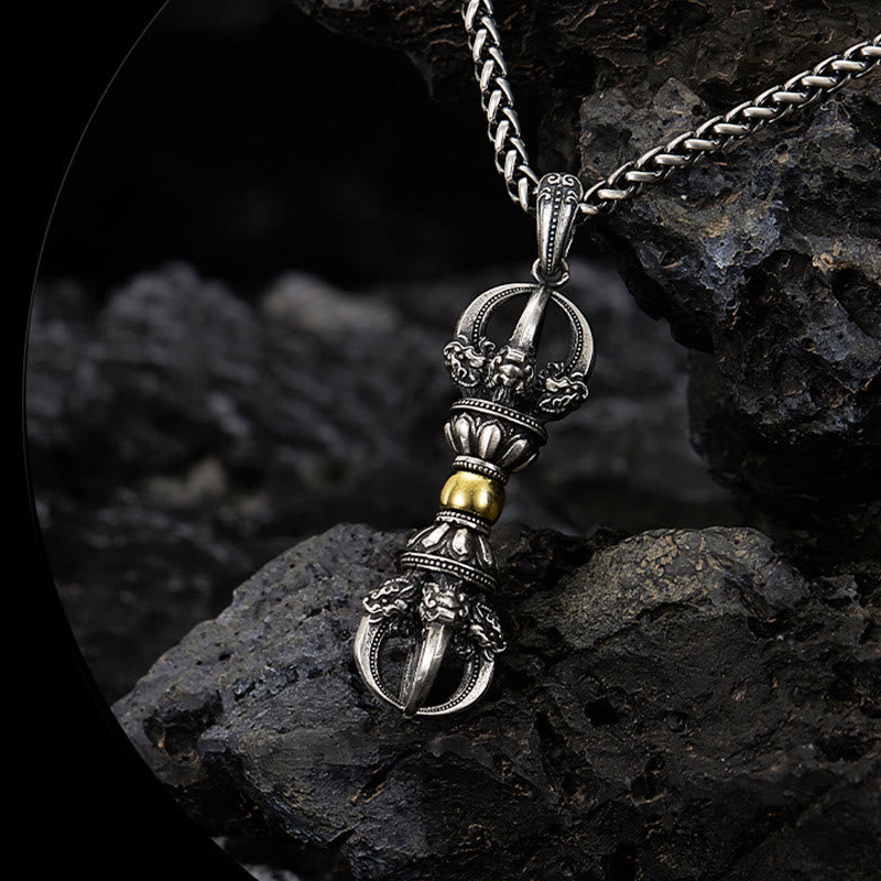 Karma Stone Tibetan Dorje Vajra Design Wealth Necklace Pendant
