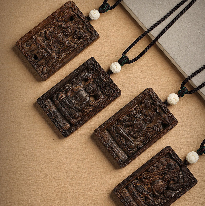 Karma Stone Chinese Zodiac Natal Buddha Brunei Agarwood PiXiu Dragon Peace Necklace Pendant