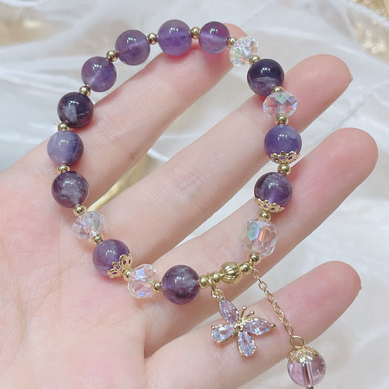 Karma Stone Natural Amethyst Crystal Spiritual Butterfly Charm Bracelet